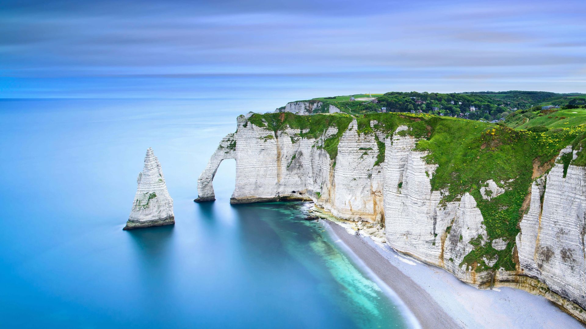 Нормандия, Франция, пляж, горы, скалы, океан, вода, Chemin des Douaniers, Normandy, France, beach, rocks, ocean, water, mountains, 4K (horizontal)