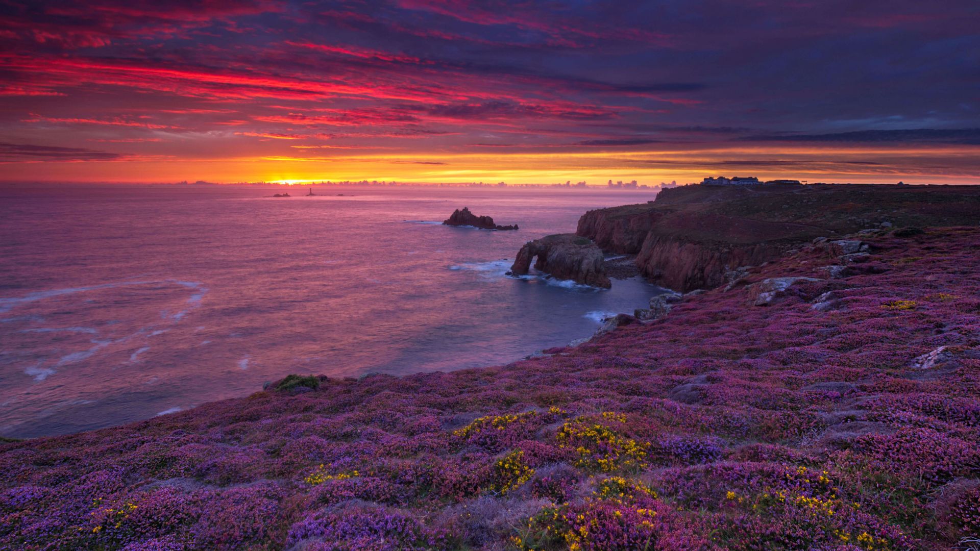 закат, лето, Land's End, Cornwall, summer, sunset, 5K (horizontal)