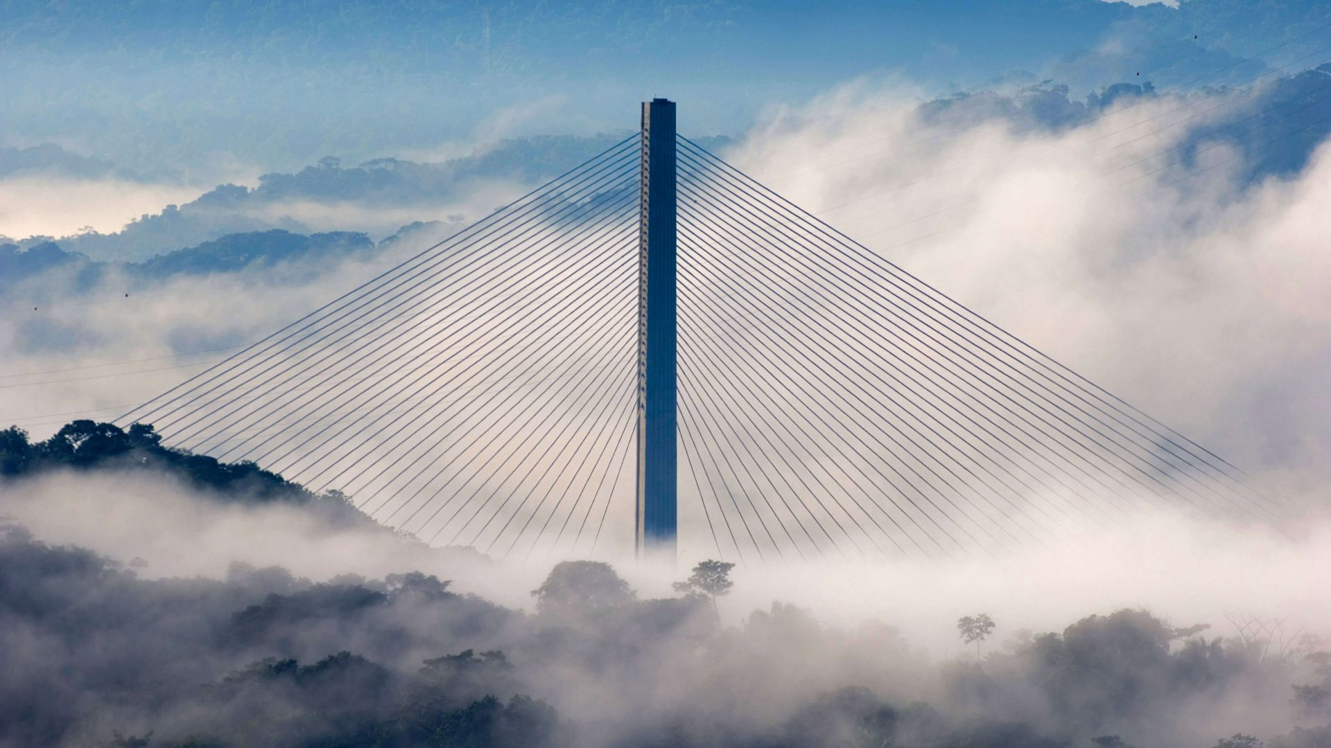 небо, облака, мост, Centennial Bridge, Soberanía National Park, Panama, sky, clouds, 4K (horizontal)