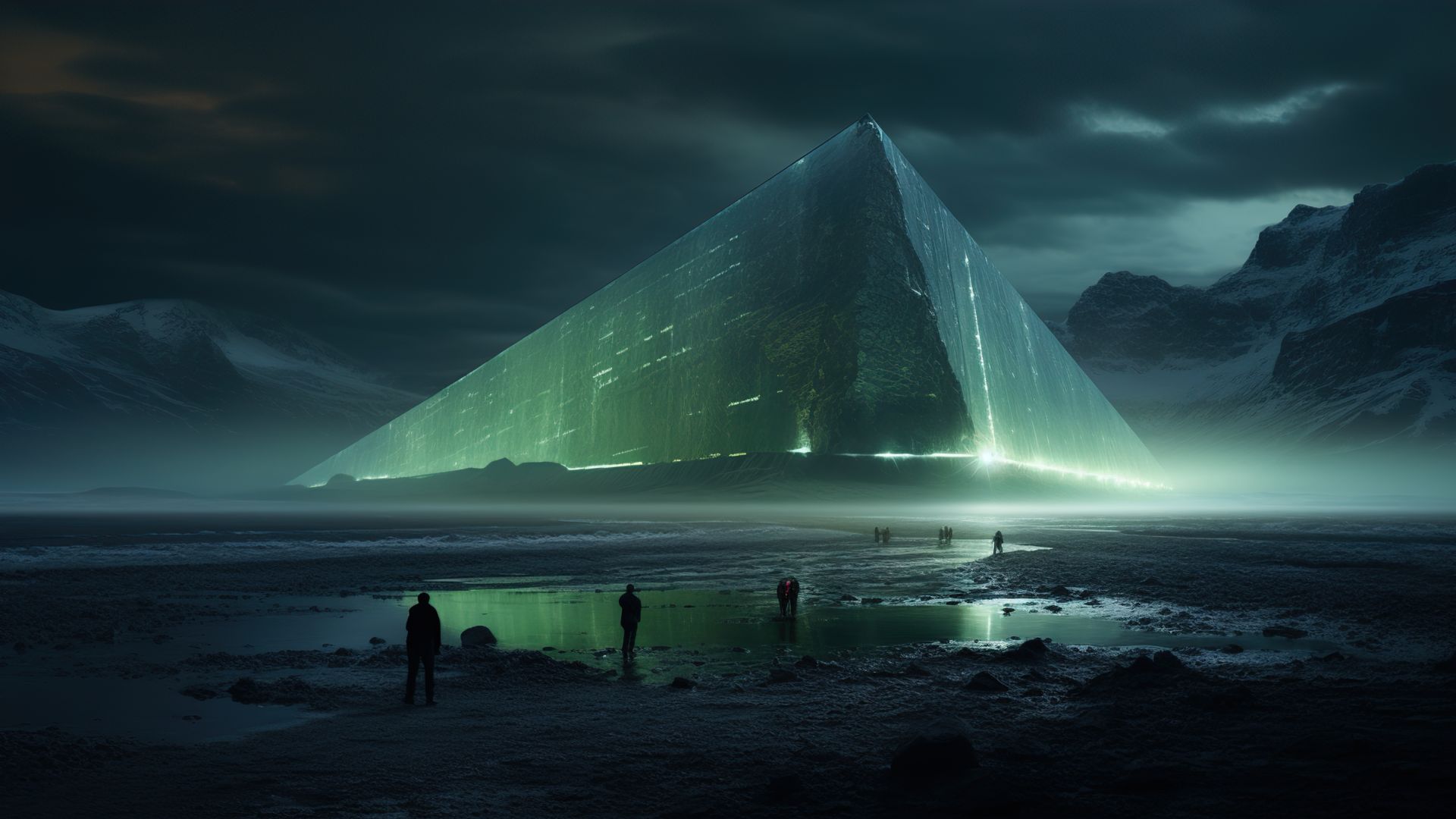 пирамида, снег, горы, pyramid, futuristic, ice, snow, mountains, dark, 4K (horizontal)