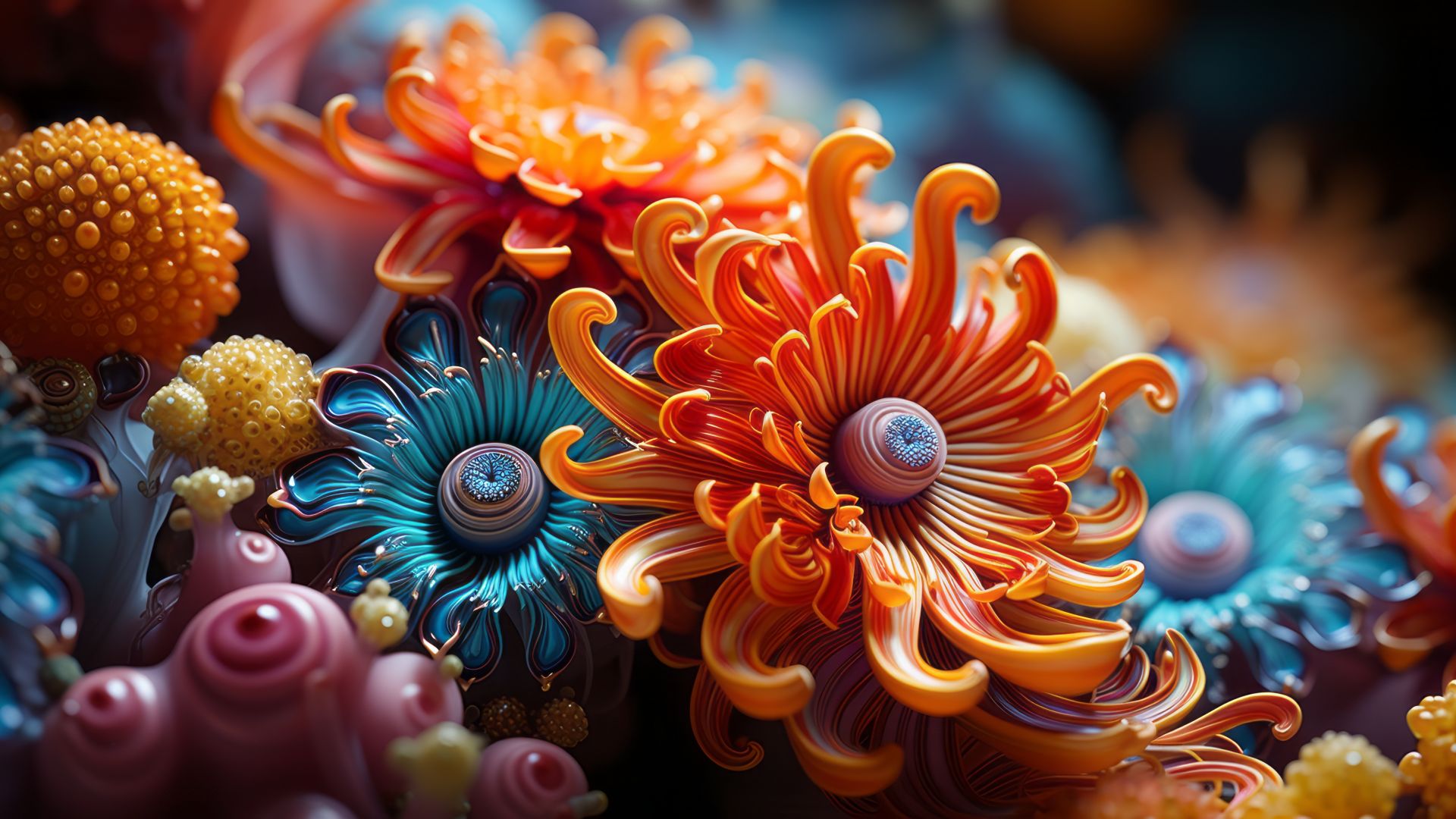 corals, abstract, colorful, spiral (horizontal)