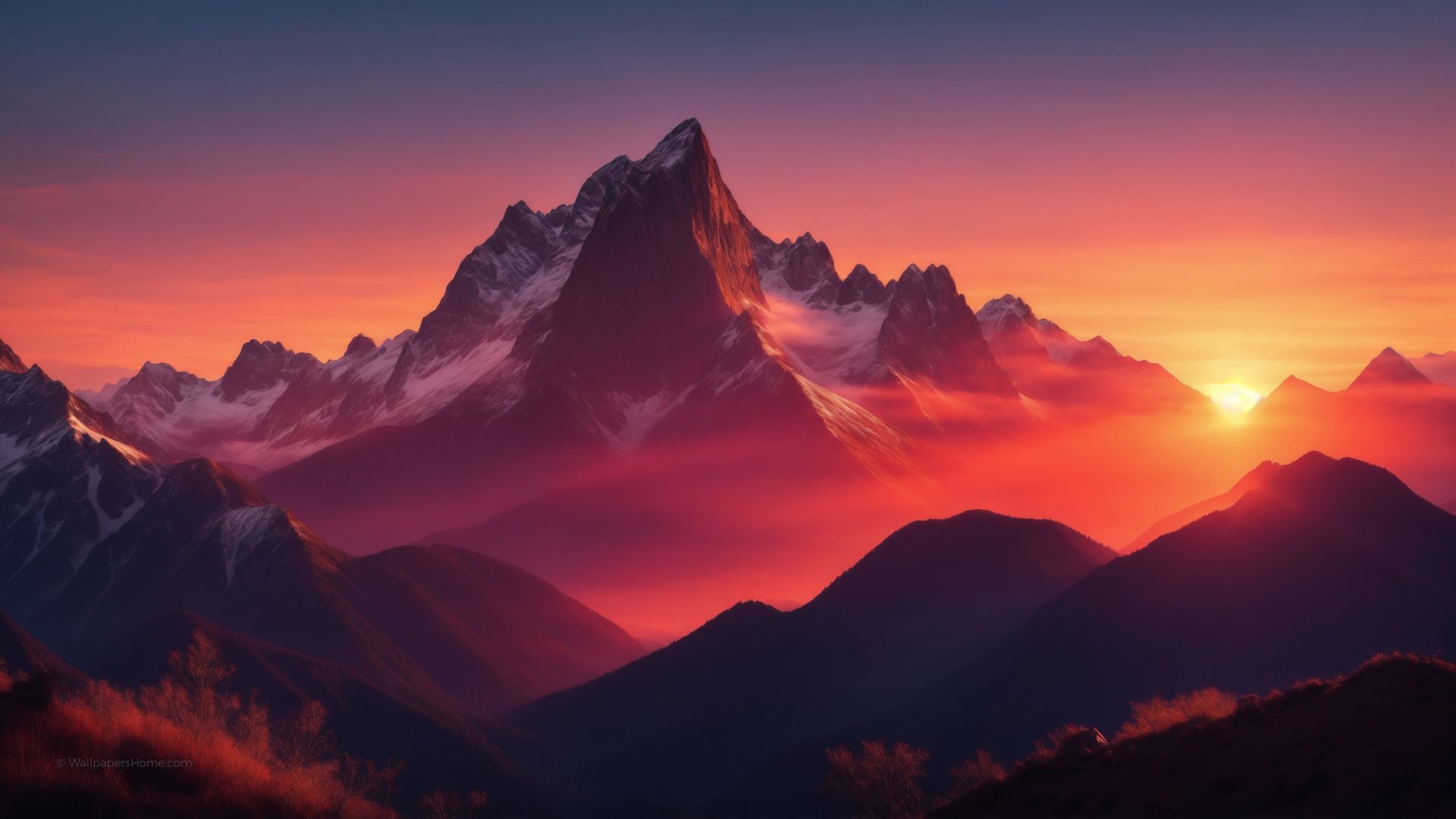 mountains, sunset, windows 12 (horizontal)
