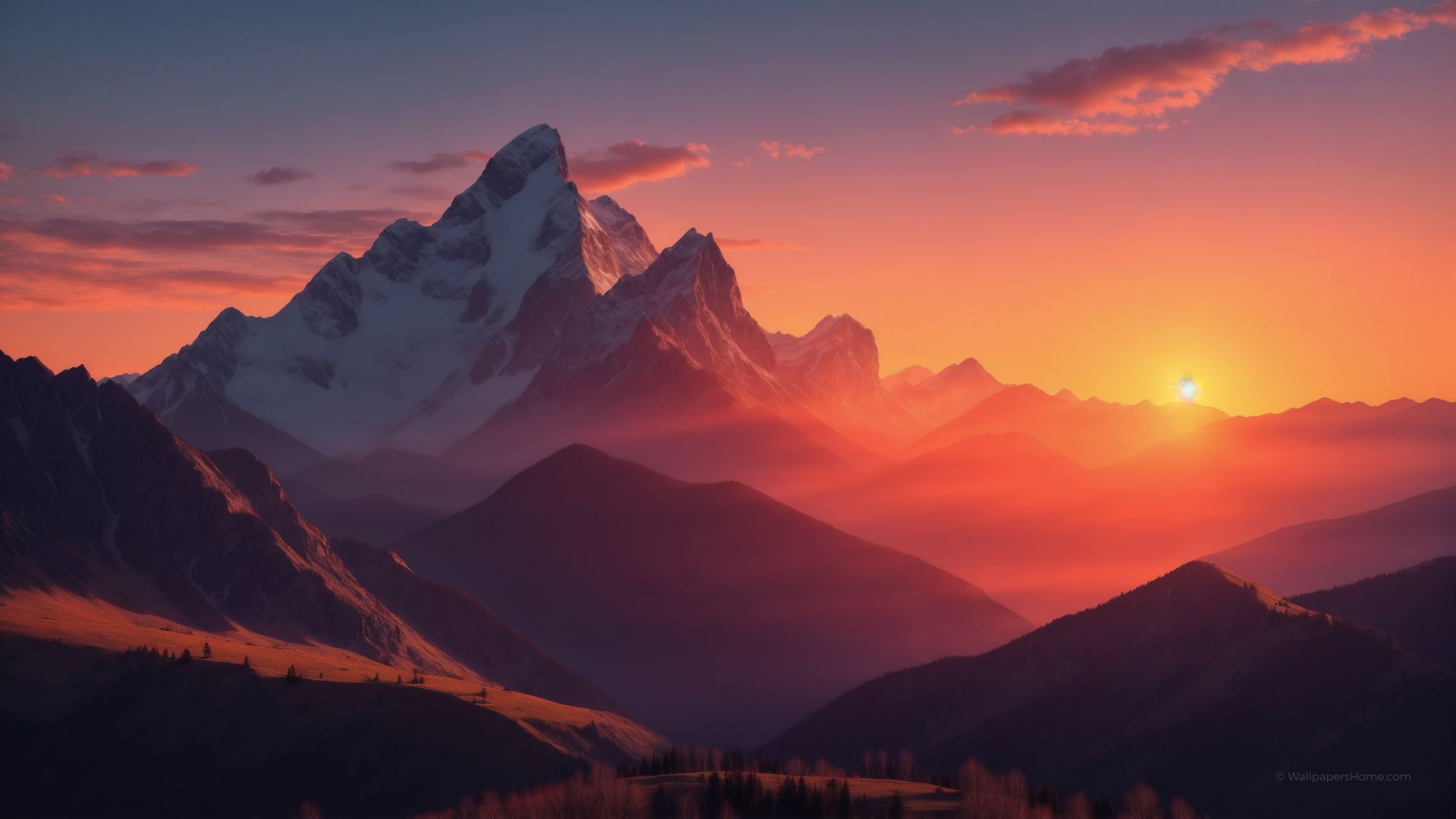 mountains, sunset, windows 12 (horizontal)