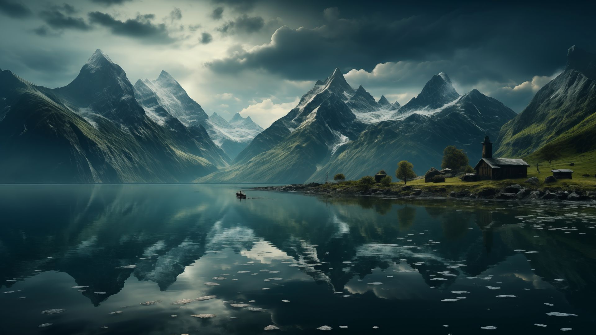Windows 12, mountains, lake (horizontal)