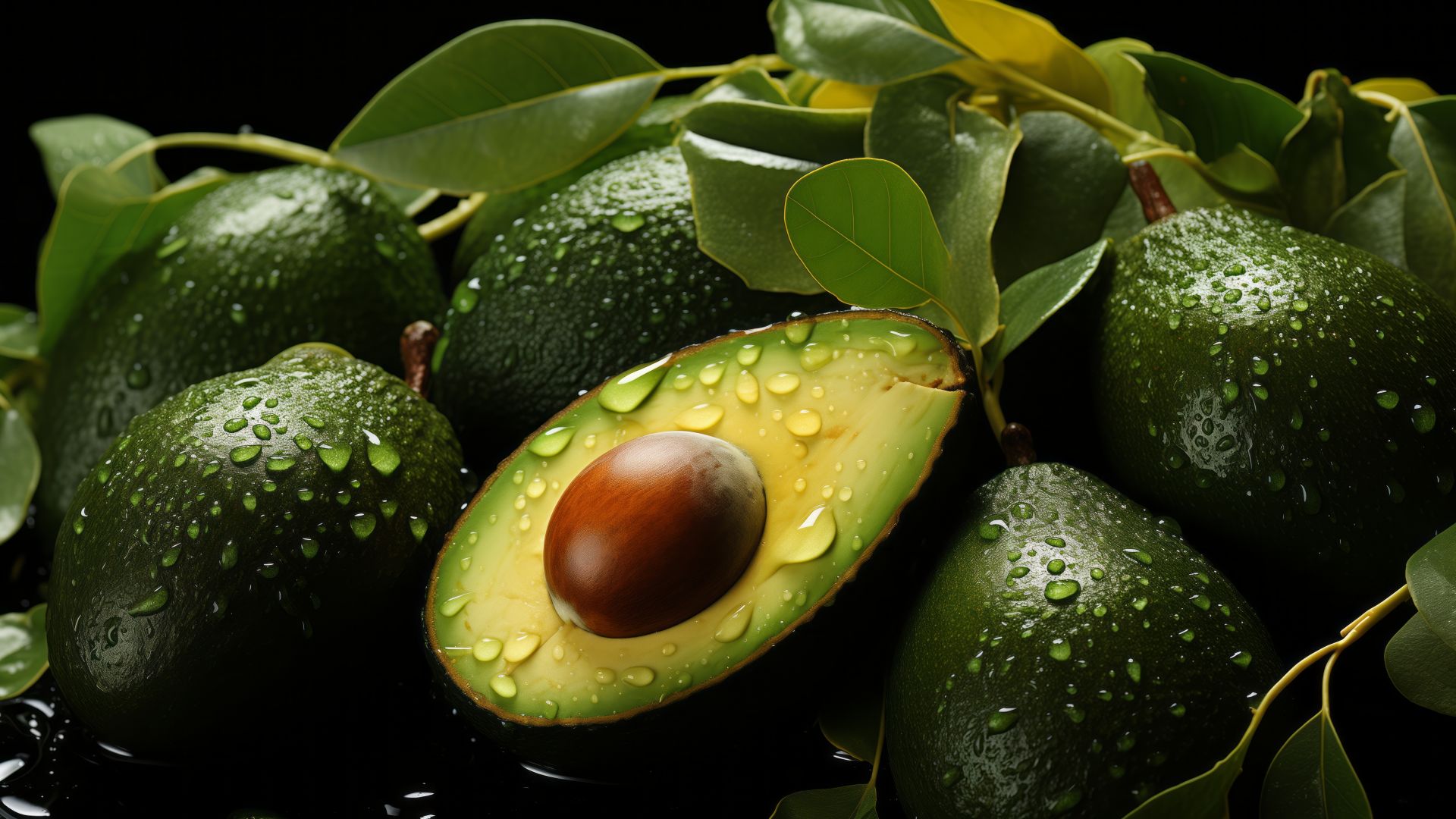 avocado, green, rain (horizontal)