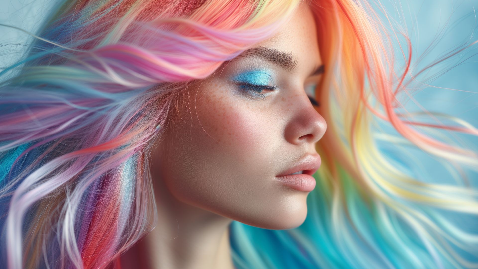 girl, blonde, colorful (horizontal)