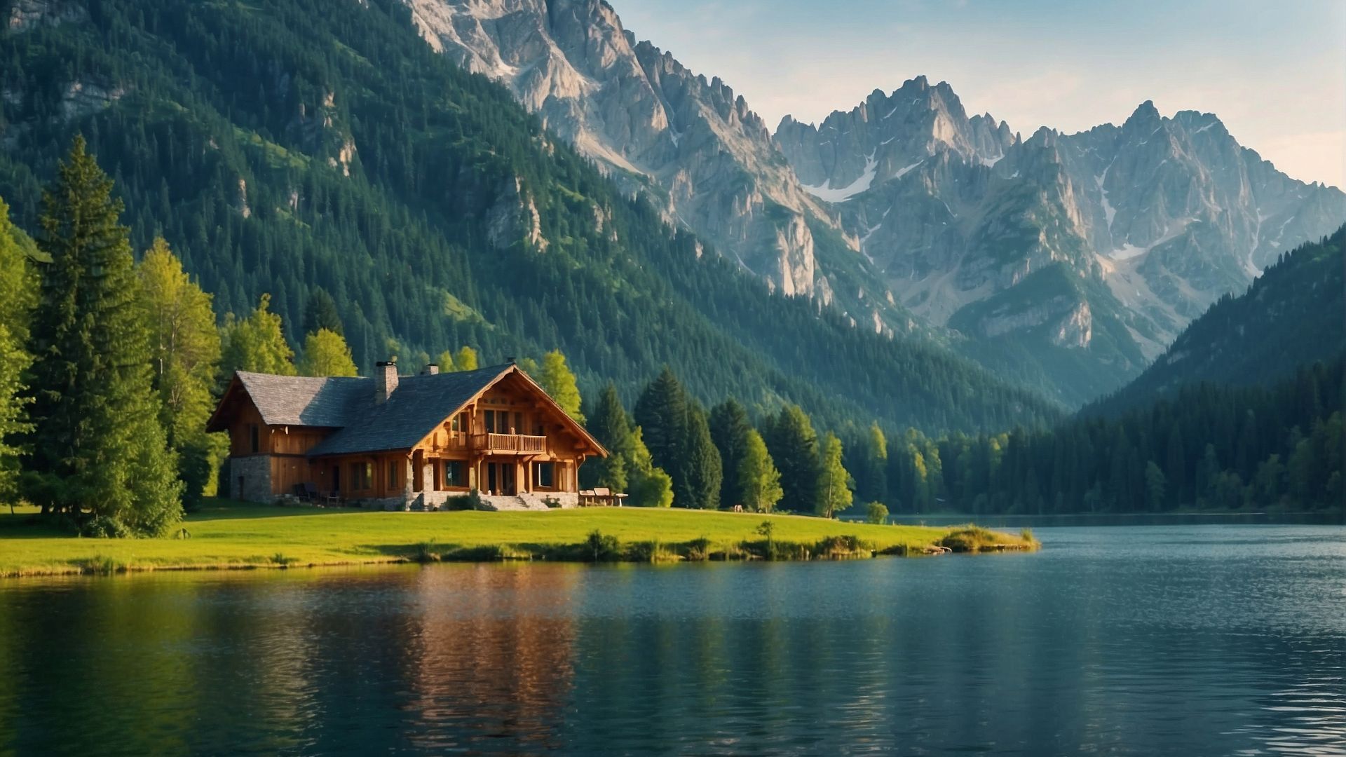 mountains, forest, house (horizontal)