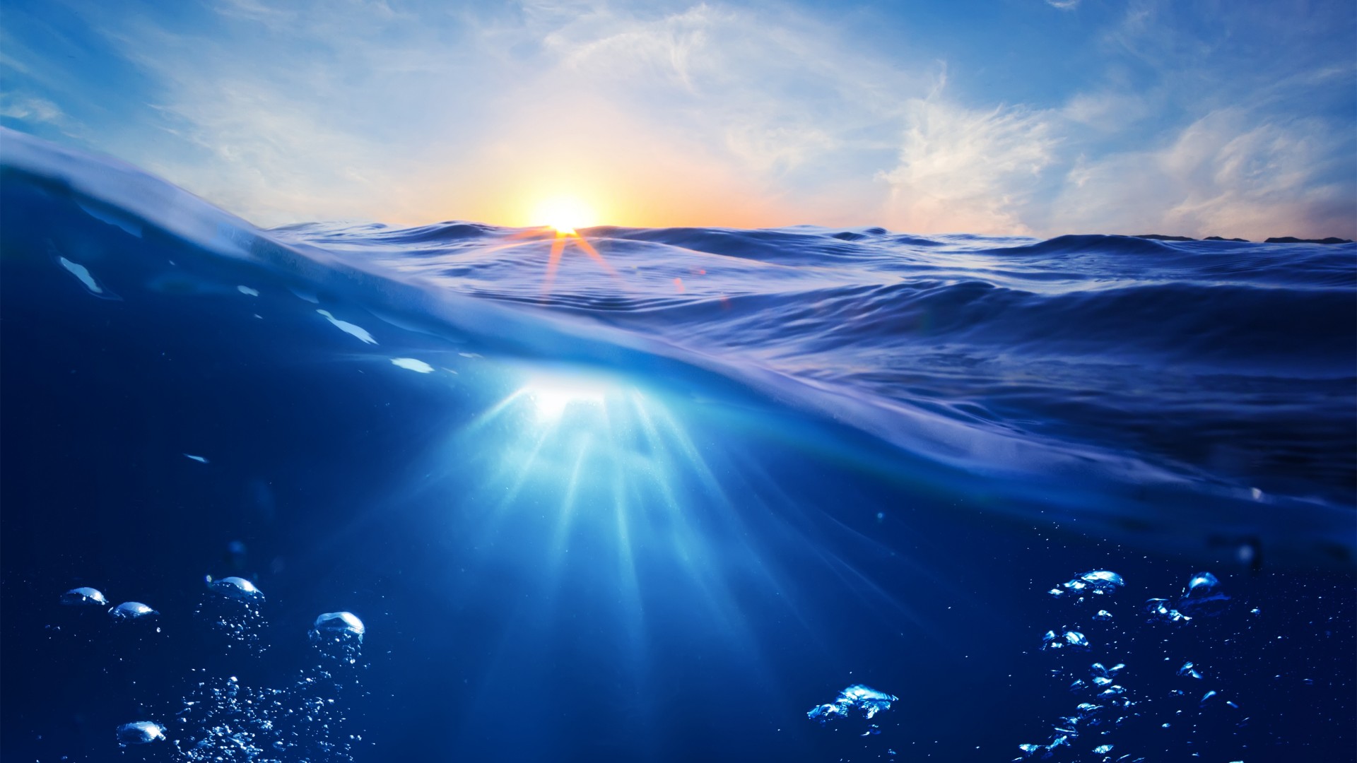 океан, 5k, 4k, 8k, море, вода, подводная, под водой, подводный, облака, солнце, синий, лучи, Ocean, 5k, 4k wallpaper, 8k, Sea, nature, underwater, water, sun, sky, blue, rays (horizontal)