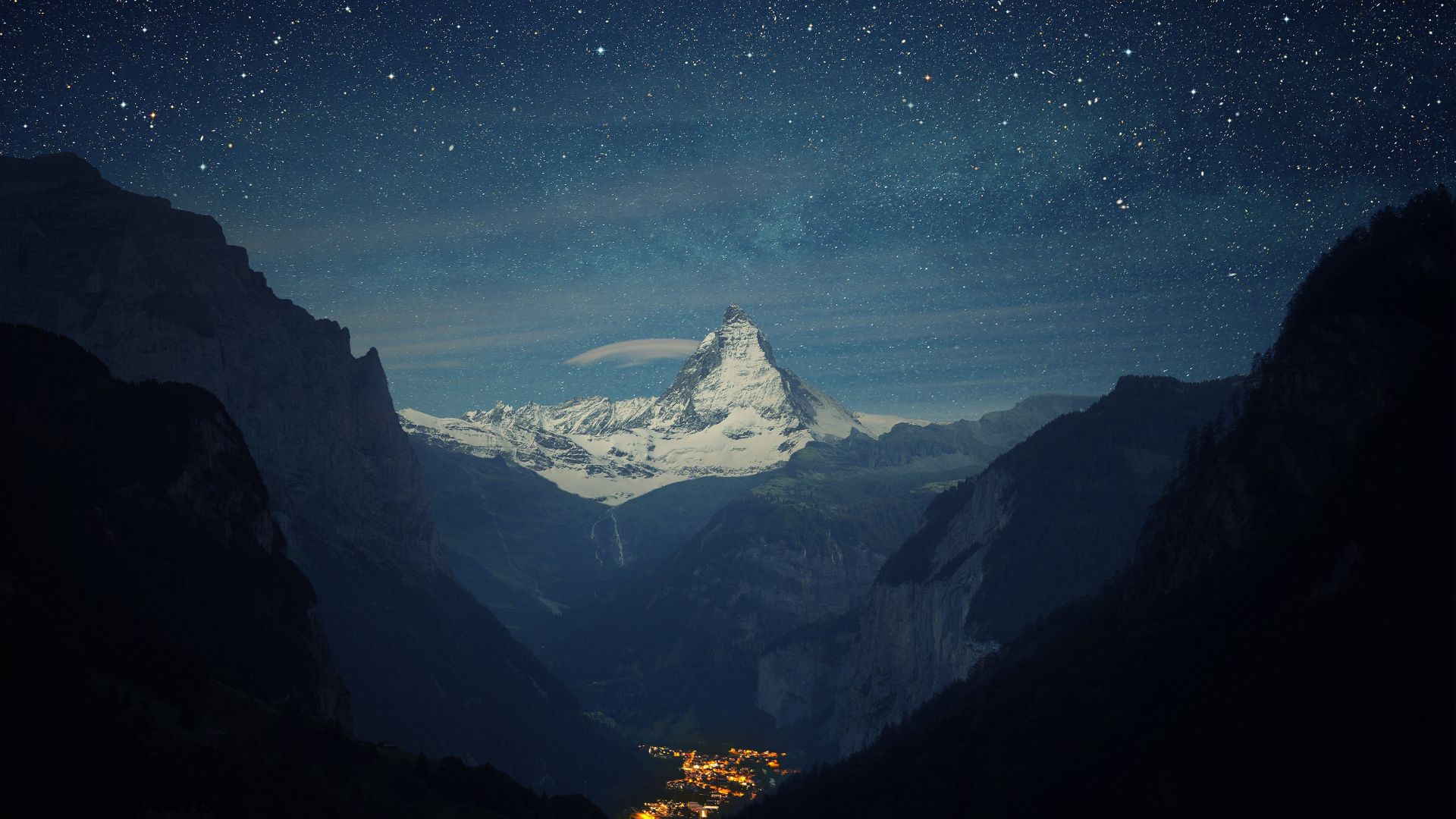 Швейцария, 4k, 5k, Альпы, горы, звезды, ночь, Switzerland, 4k, 5k wallpaper, Alps, mountains, stars, night (horizontal)