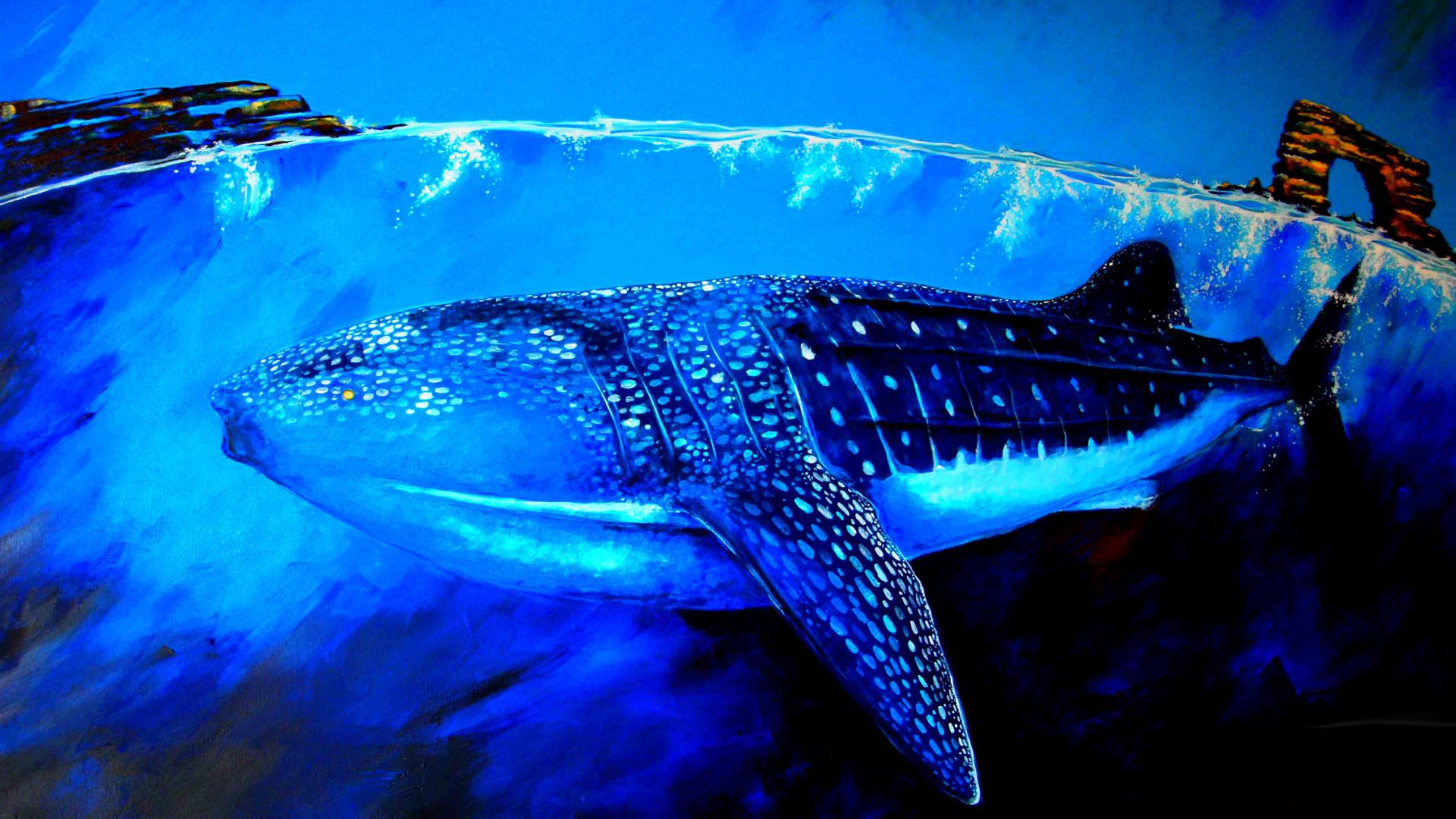 Китовая акула, арт, Whale Shark, underwater, art (horizontal)