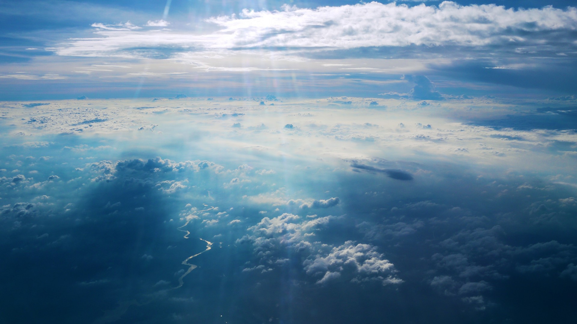 Облака, 4k, HD, небо, река, солнечные, лучи, синий, голубой, Clouds, 4k, HD wallpaper, sky, blue, river, sun, rays (horizontal)
