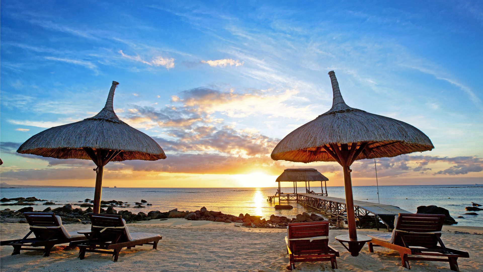 Маврикий, закат, Индийский океан, пляж, песок, путешествия, туризм, Mauritius, sunset, Indian ocean, beach, sand, travel, tourism (horizontal)