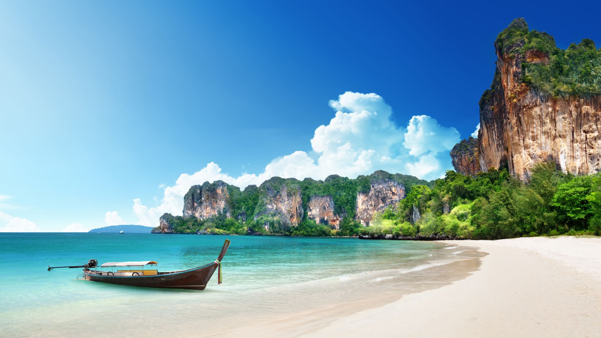 Таиланд, 5k, 4k, 8k, пляж, берег, лодка, скалы, путешествия, туризм, Thailand, 5k, 4k wallpaper, 8k, beach, shore, boat, rocks, travel, tourism (horizontal)