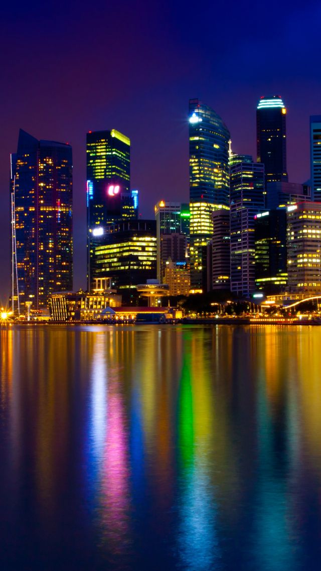 Марина Бєй, сингапур, ночь, цвета, marina bay, singapore, town, color light (vertical)