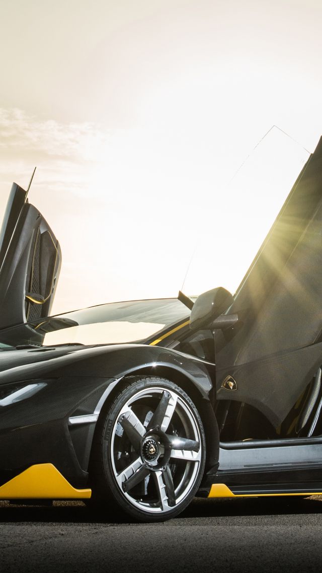 Ламборджини Центериано купе, суперкар, супермобиль, черный, Lamborghini Centenario coupe, supercar, black (vertical)
