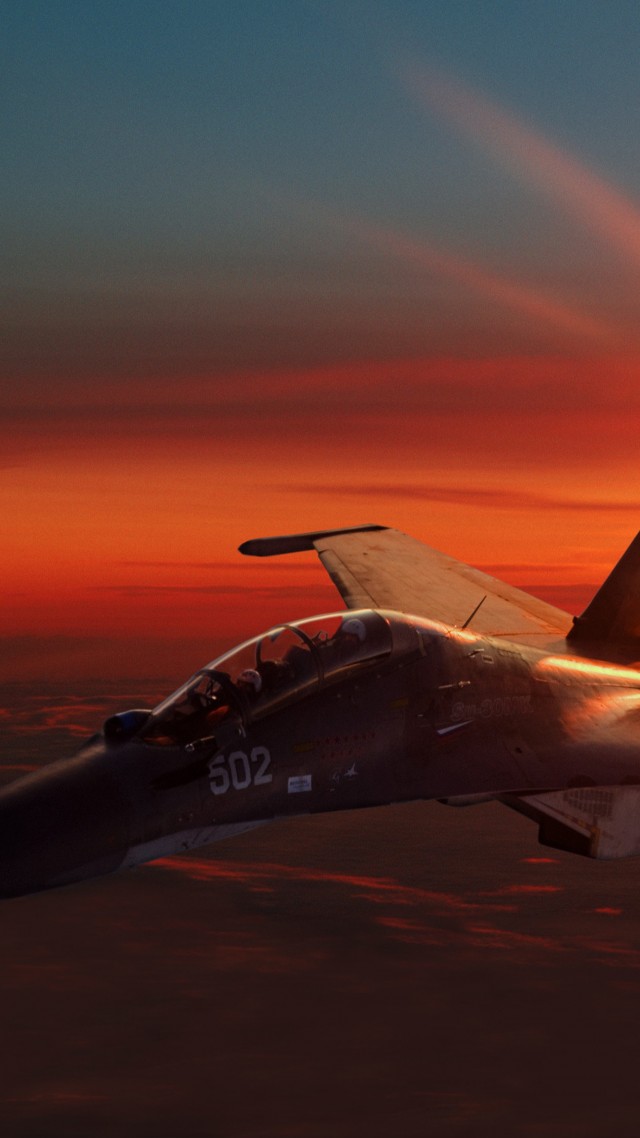 СУ-30, штурмовик, ВВС России, закат, армия России, Sukhoi Su-30, fighter aircraft, sunset, Russian Army (vertical)