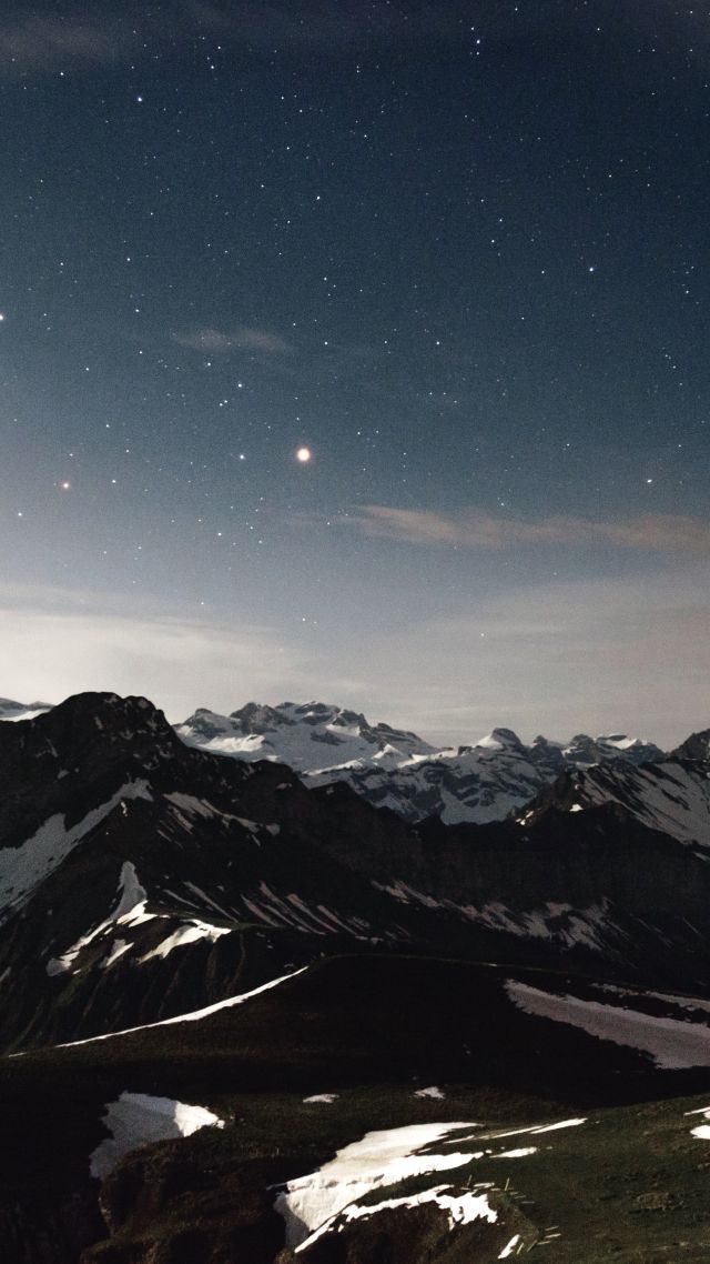 горы, 4k, HD, снег, звезды, mountains, 4k, 5k wallpaper, snow, stars (vertical)