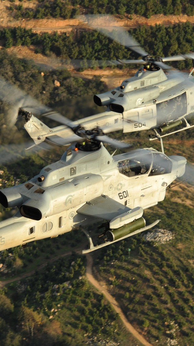 Вайпер, ударный вертолёт, Армия США, Viper, AH-1Z, Bell, attack helicopter, U. S. Marine, Zulu Cobra, flight, field, sky (vertical)