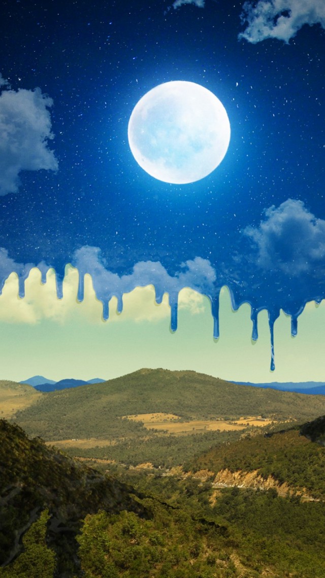 луна, горы, moon, mountains, night, art, HD (vertical)