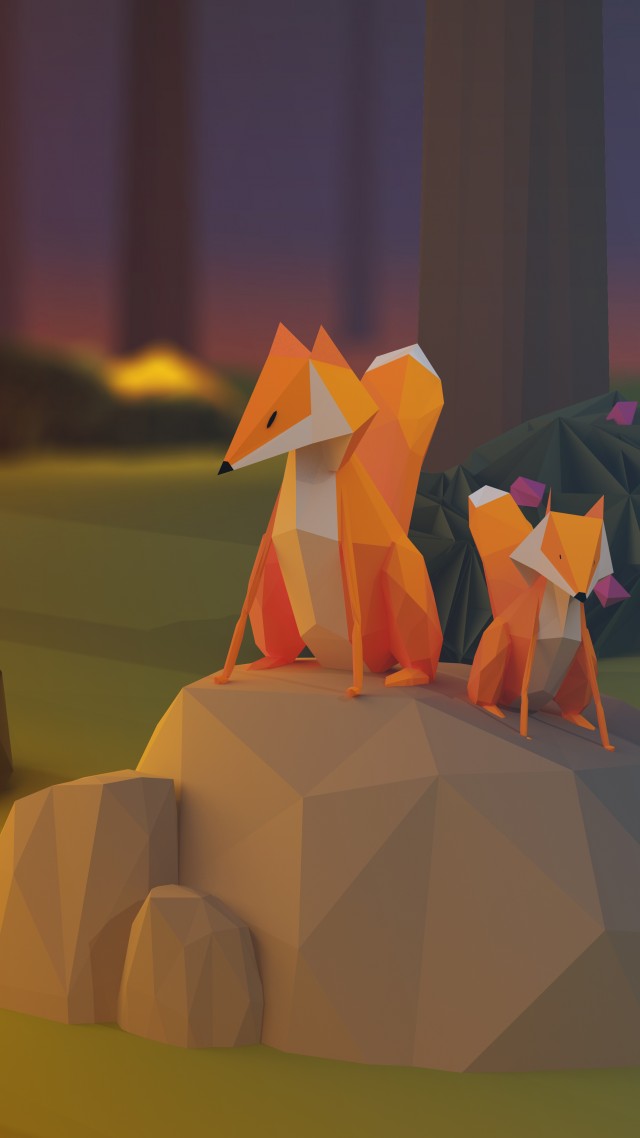 лиса, fox, low poly, 3d, forest (vertical)