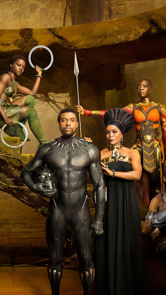 Черная пантера, Black Panther, Chadwick Boseman, Michael B. Jordan, Angela Bassett, 4k (vertical)