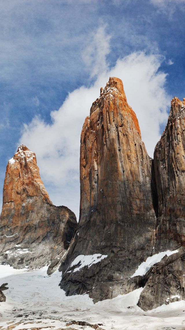 Торрес-дель-Пайне, горы, Torres del Paine, Chile, sky, mountains, 4k (vertical)