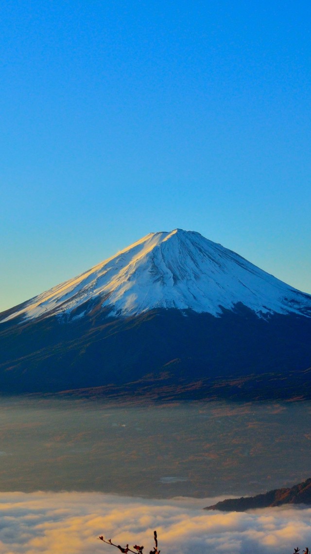 вулкан, Фудзияма, Япония, горы, volcano, Fuji, Japan, mountains, fog, 4k (vertical)