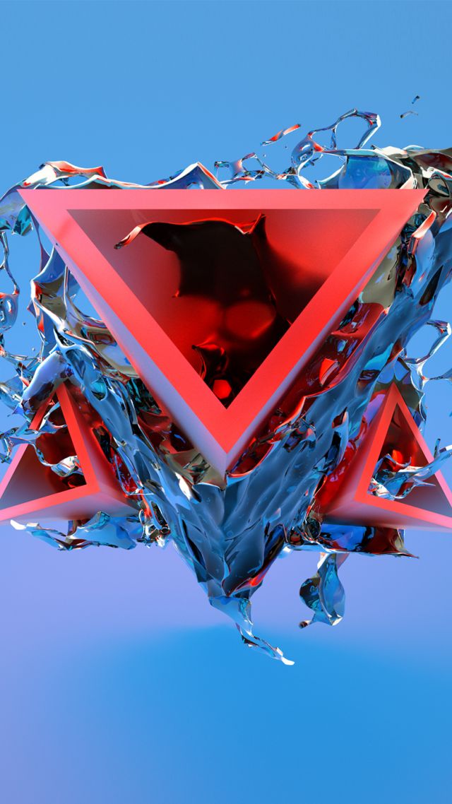 треугольники, triangle, 3D, red, blue, HD (vertical)