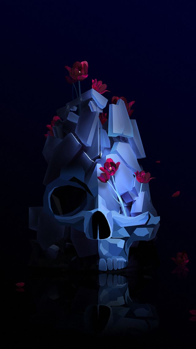 череп, цветок, skull, flower, 3D, HD (vertical)