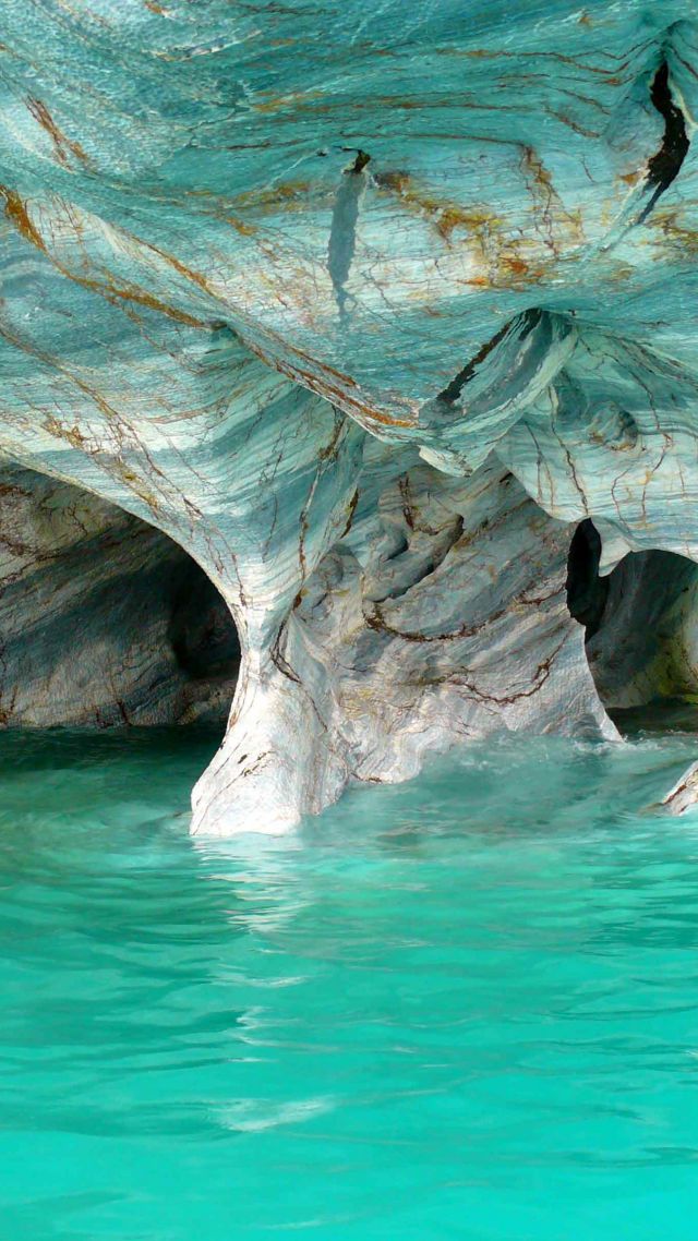 Мраморные пещеры, Marble caves, Chile, ocean, 4k (vertical)