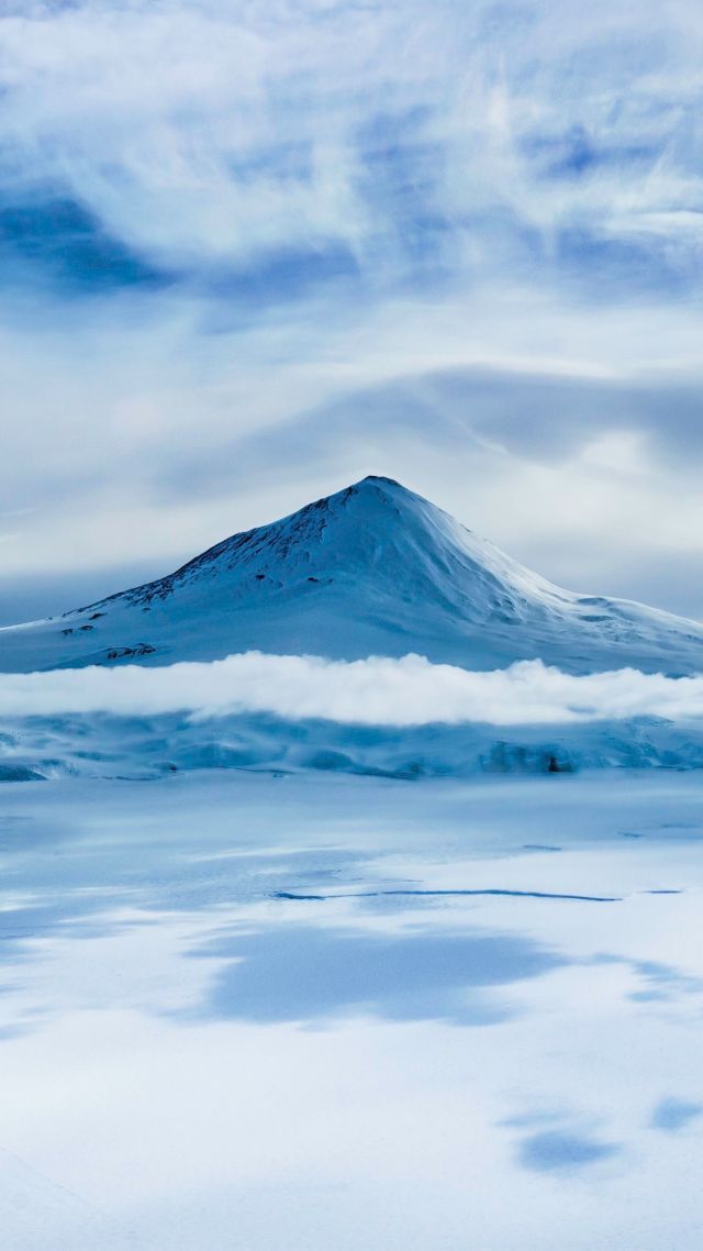 Эребус, вулкан, Erebus, Antarctica, volcano, snow, winter, 5k (vertical)