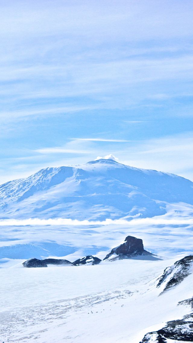 Эребус, вулкан, Erebus, Antarctica, volcano, snow, winter, 5k (vertical)