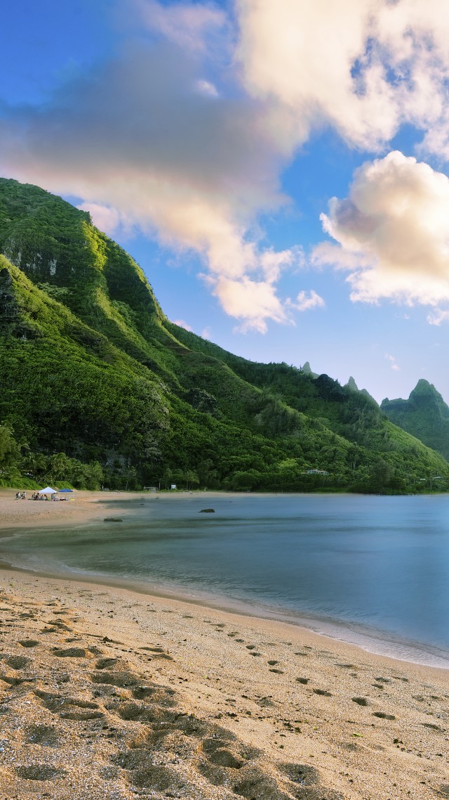Мауи, пляж, Maui, Hawaii, beach, ocean, coast, mountain, sky, 5k (vertical)