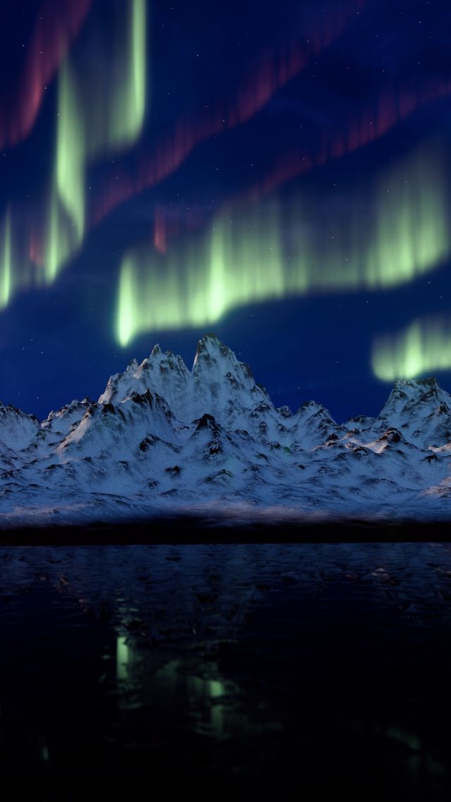 северное сияние, горы, northern lights, mountains, 4k (vertical)