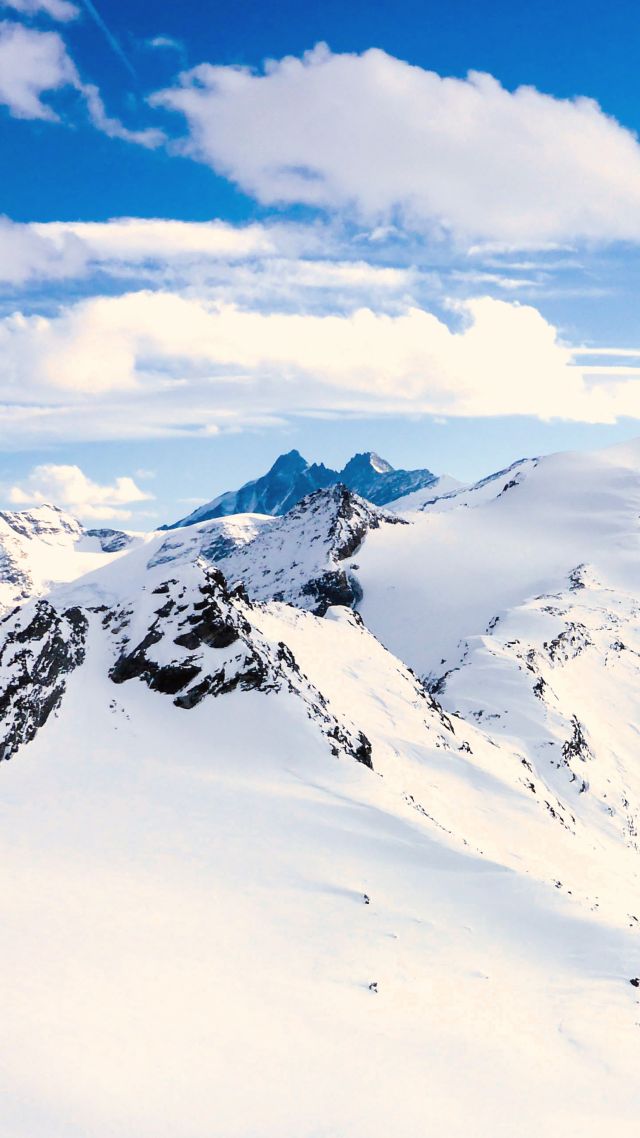 горы, Grossglockner, mountains, Austria, snow, winter, sky, clouds, 5k (vertical)