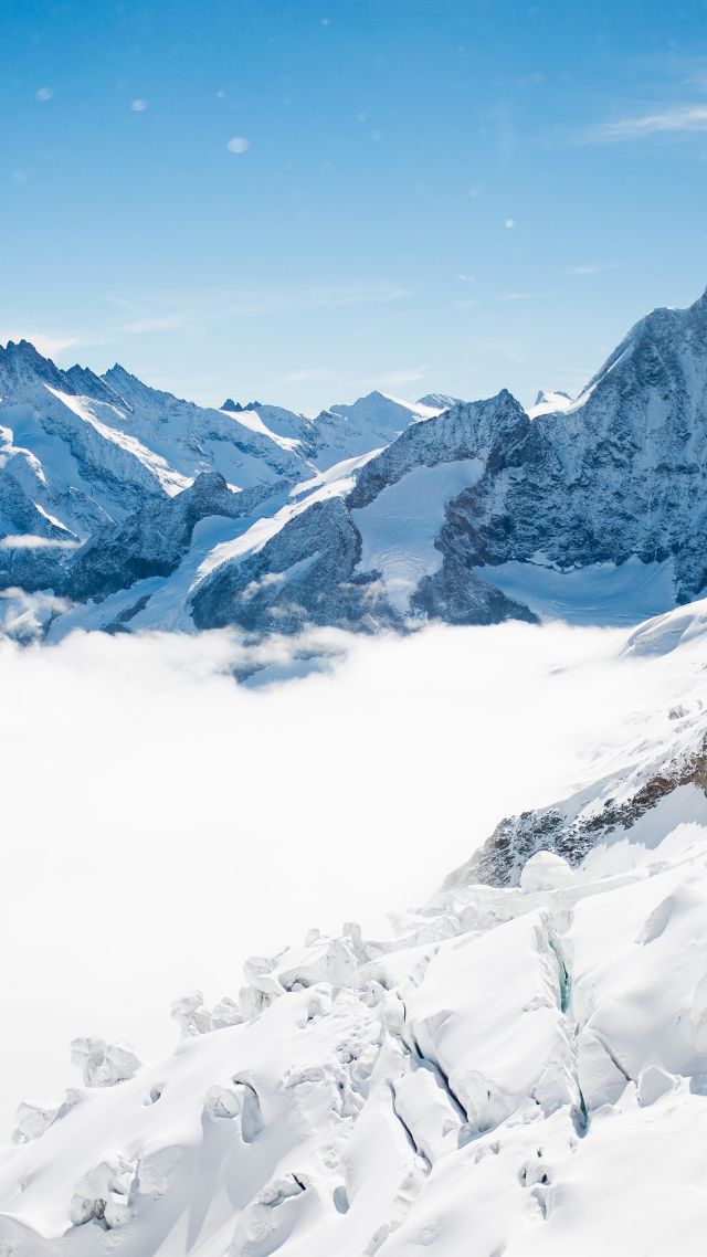Бернские Альпы, гора, Bernese Alps, mountain, Switzerland, snow, winter, sky, clouds, 4k (vertical)