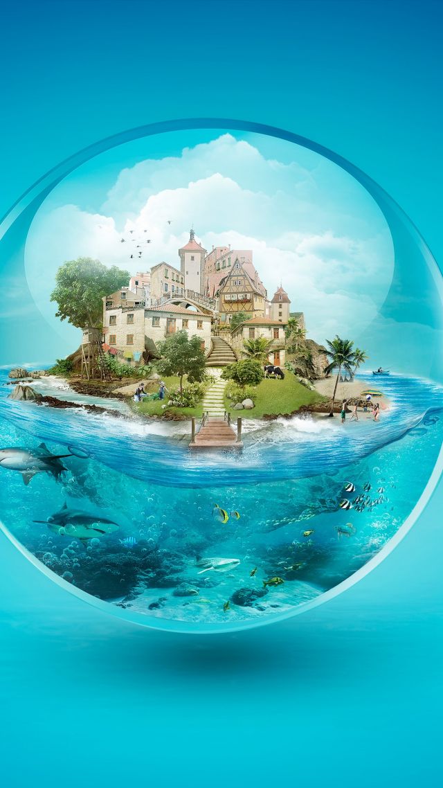 шар, ball, house, underwater, shark, 4k (vertical)