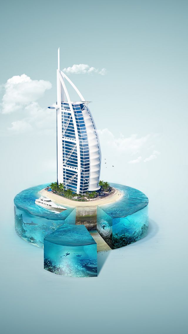 отель, art, Burj Al Arab Hotel, 4k (vertical)
