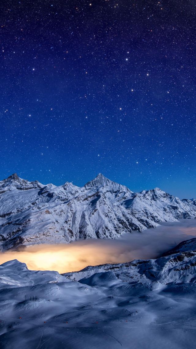 горы, night, mountains, sky, stars, 4k (vertical)