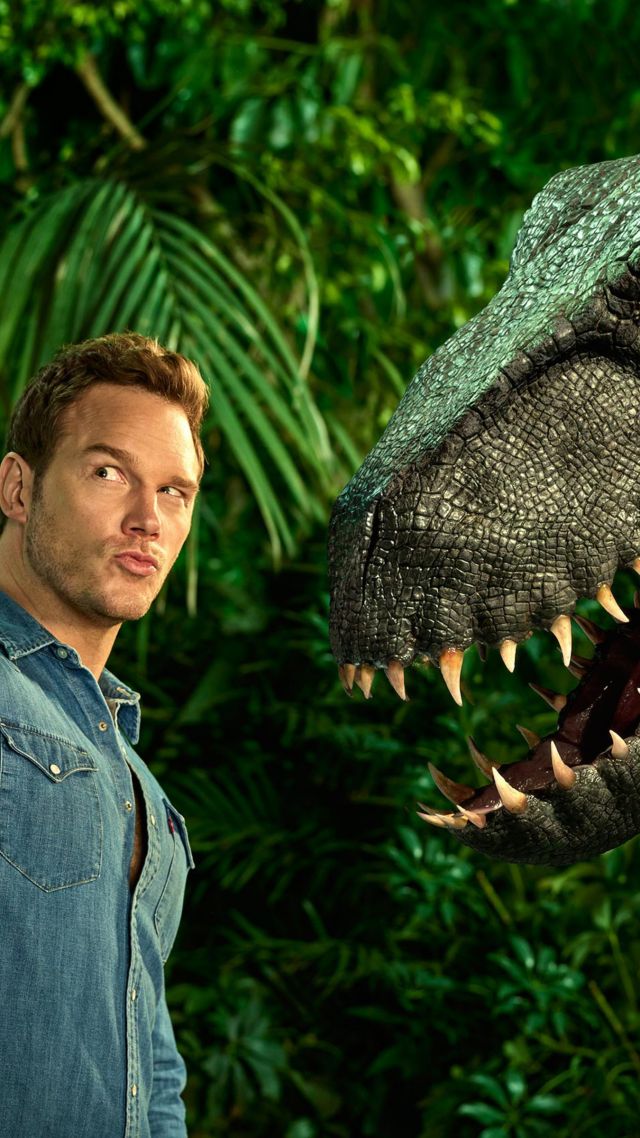 Мир юрского периода 3, Jurassic World: Fallen Kingdom, Chris Pratt, dinosaur, 4k (vertical)