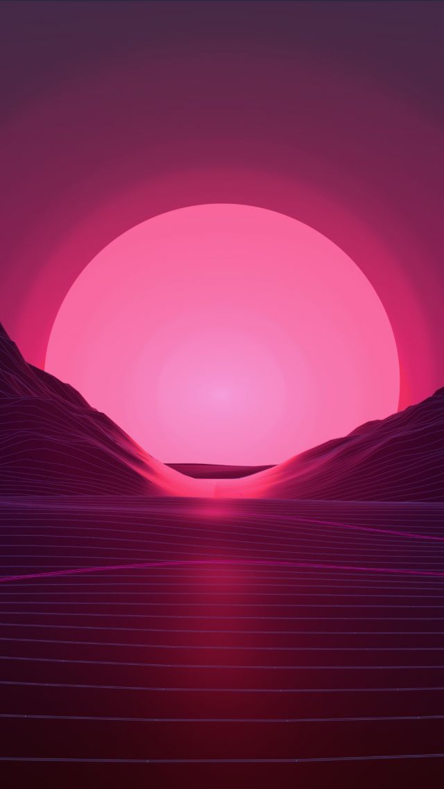 Ретровейв, Retrowave, lines, sunset, 4K (vertical)