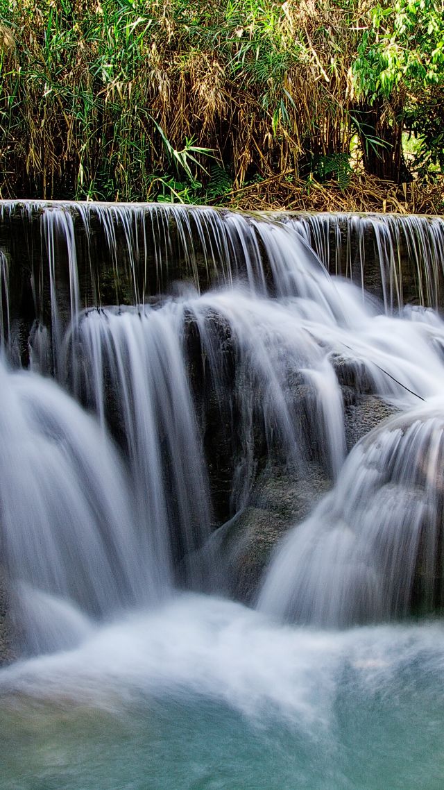 водопад, Kuang Si Falls, Waterfall, Laos, 5K (vertical)