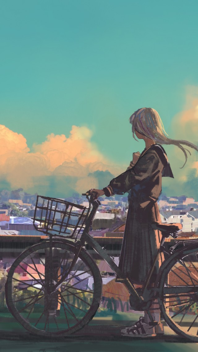 девушка, велосипед, girl, bicycle, city, 4K (vertical)