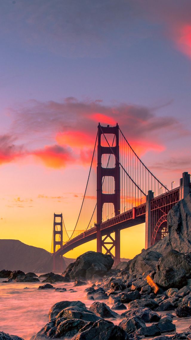 Золотые Ворота, Сан-Франциско, Golden Gate Bridge, San Francisco, USA, autumn, 4K (vertical)