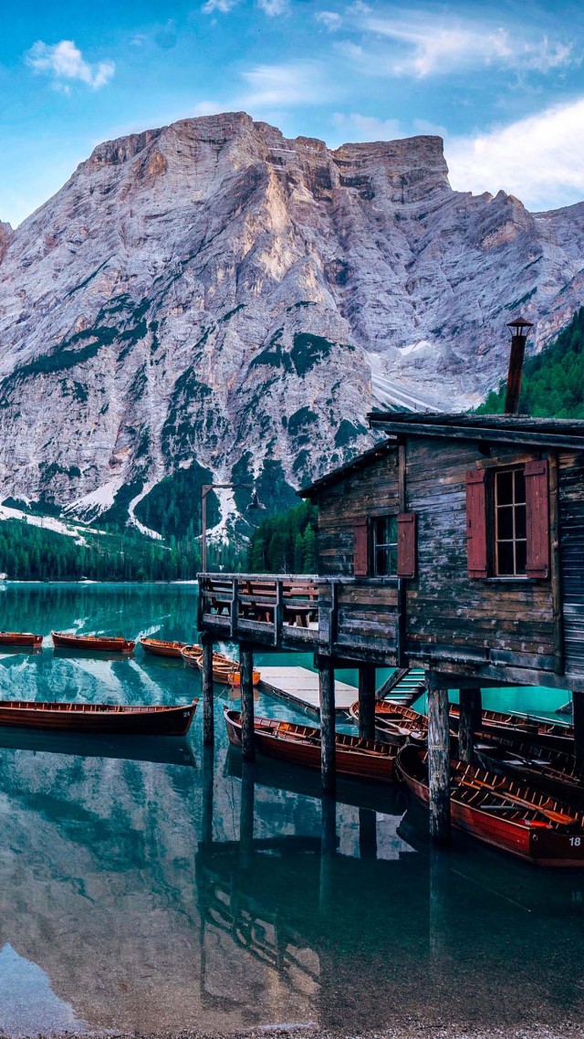 Италия, Европа, озеро, Pragser Wildsee, lake, Italy, Europe, 4K (vertical)