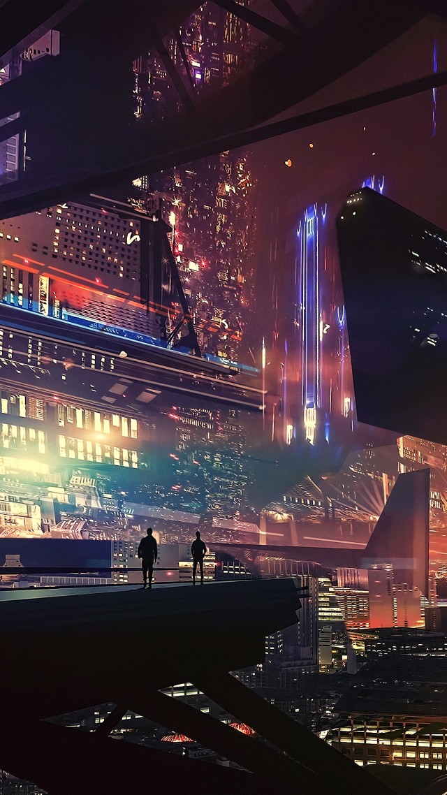 космический корабль, город будущего, spaceship, future world, cyberpunk, futuristic, 4K (vertical)