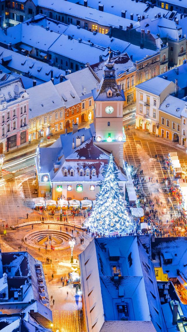 Рождество, снег, зима, Christmas, Braşov, Romania, winter, snow, 5K (vertical)