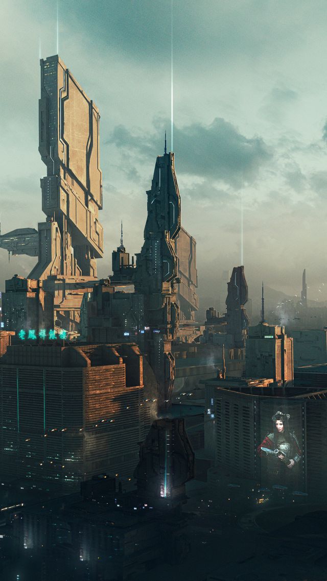 город будущего, cyberpunk, future world, 4K (vertical)