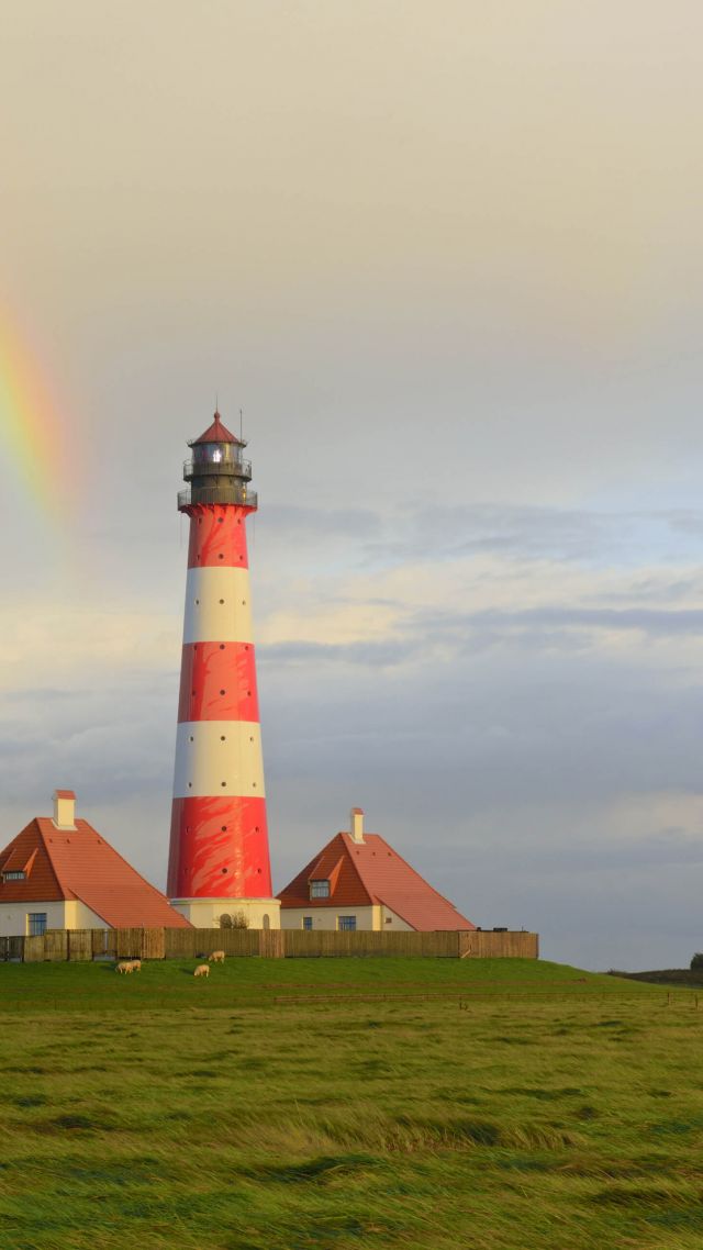 маяк, Westerheversand Lighthouse, Westerhever, Schleswig-Holstein, Germany, 4K (vertical)
