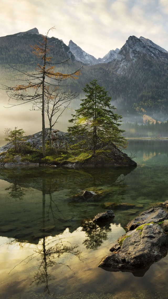 альпы, озеро, горы, Lake Hintersee, Berchtesgaden, Bavaria, Germany, mountains, Alps, 4K (vertical)